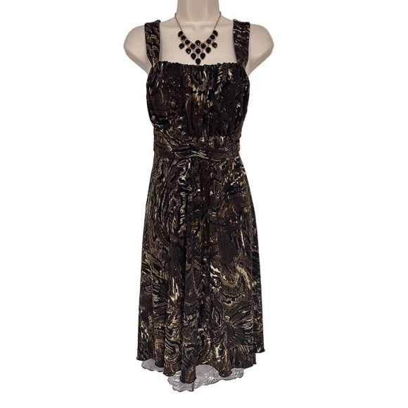 Size 12 CHOCOLATE ABSTRACT PRINT HIGH-LOW SLEEVELESS DRESS‎ Summer Wedding Party - Picture 1 of 4